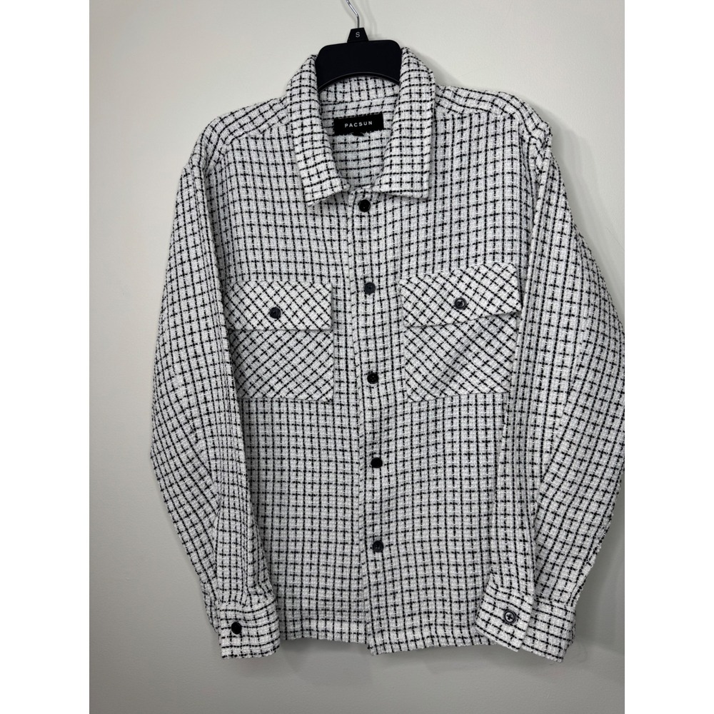 PacSun Womens Black White Tweed Grid Button Up Shacket Shirt Jacket Medium